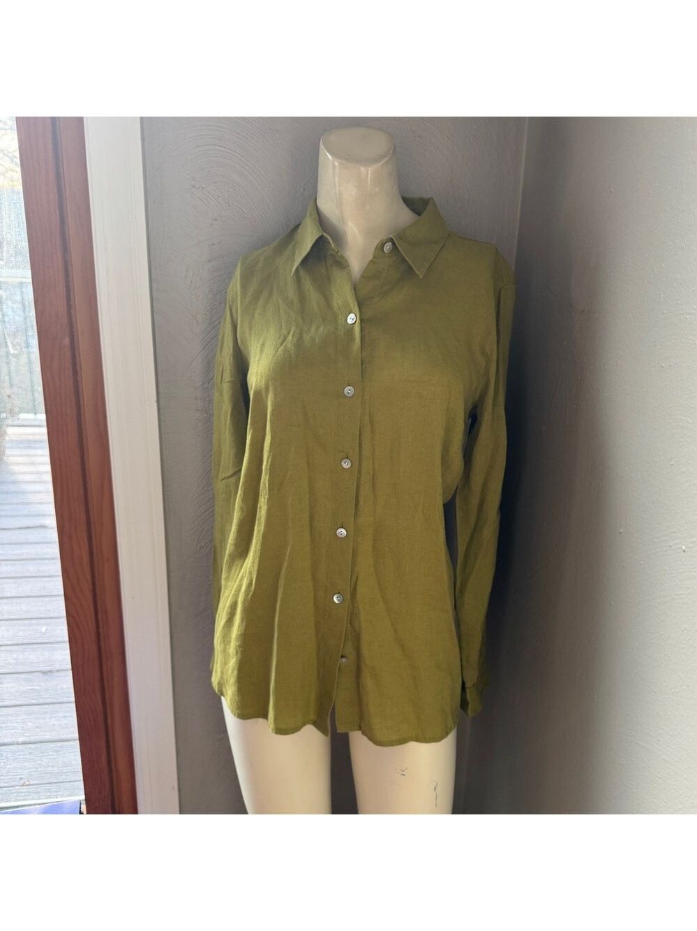 J. Jill "I love linen" button down shirt, olive color, size XS, linen - Picture 3 of 11